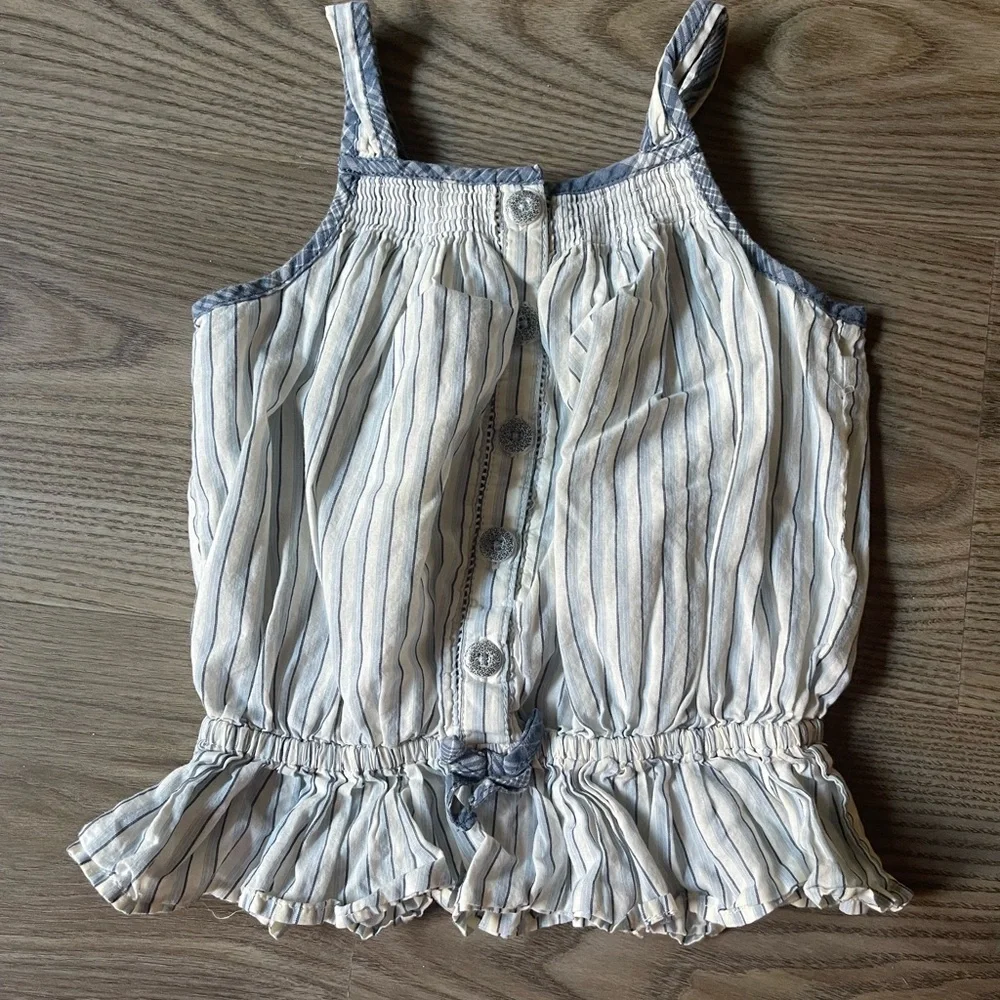 Ralph Lauren Striped Cotton Madras Top Peplum Cami Tie Shoulder Bows Size 18M
